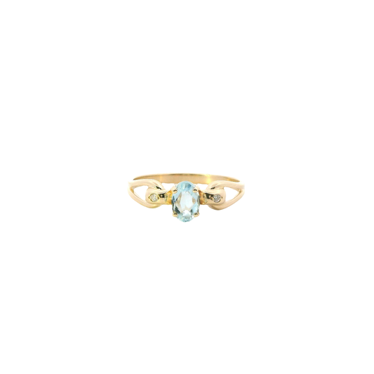 14K Yellow Gold Aquamarine & Diamond Women's Ring - 0.02ct