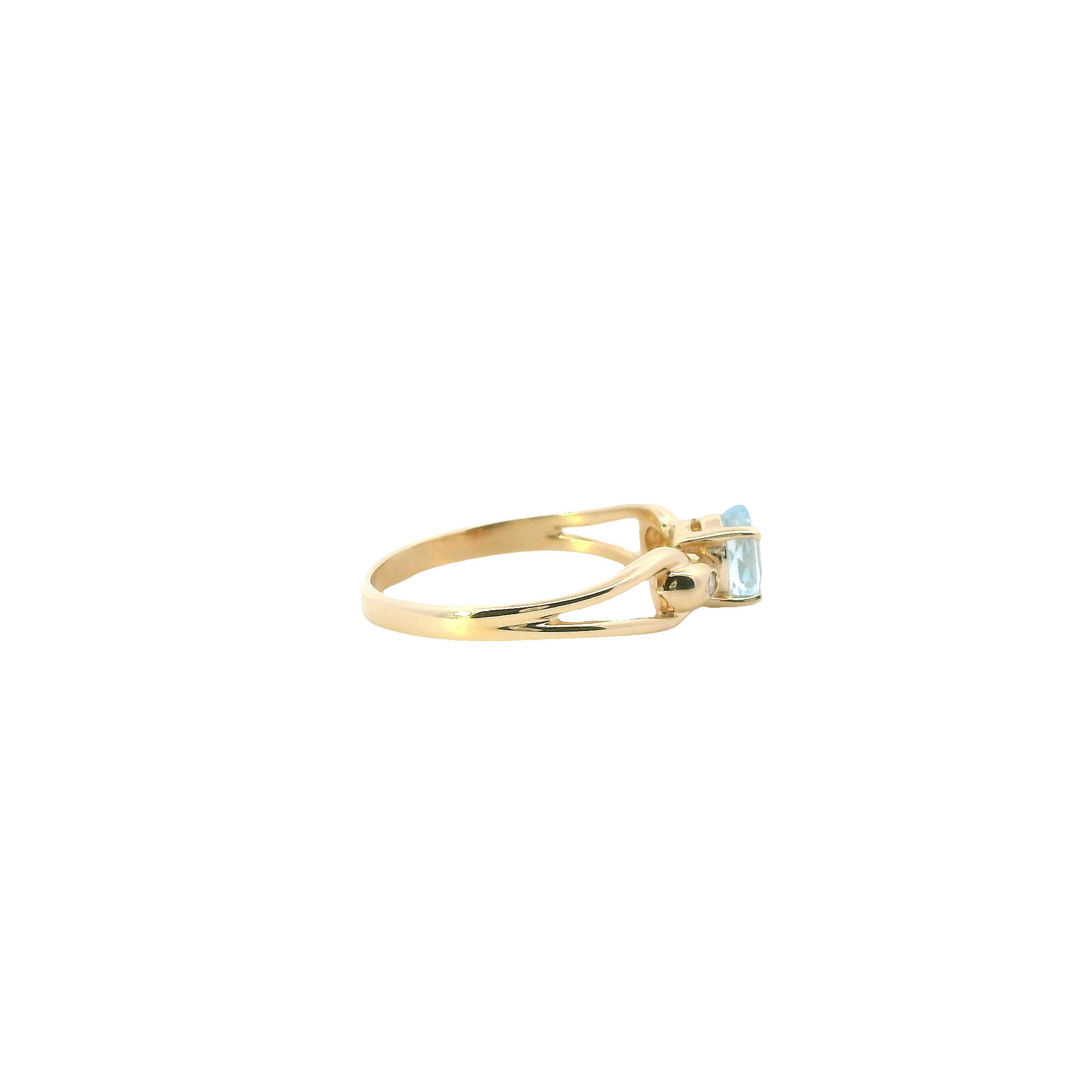 14K Yellow Gold Aquamarine & Diamond Women's Ring - 0.02ct