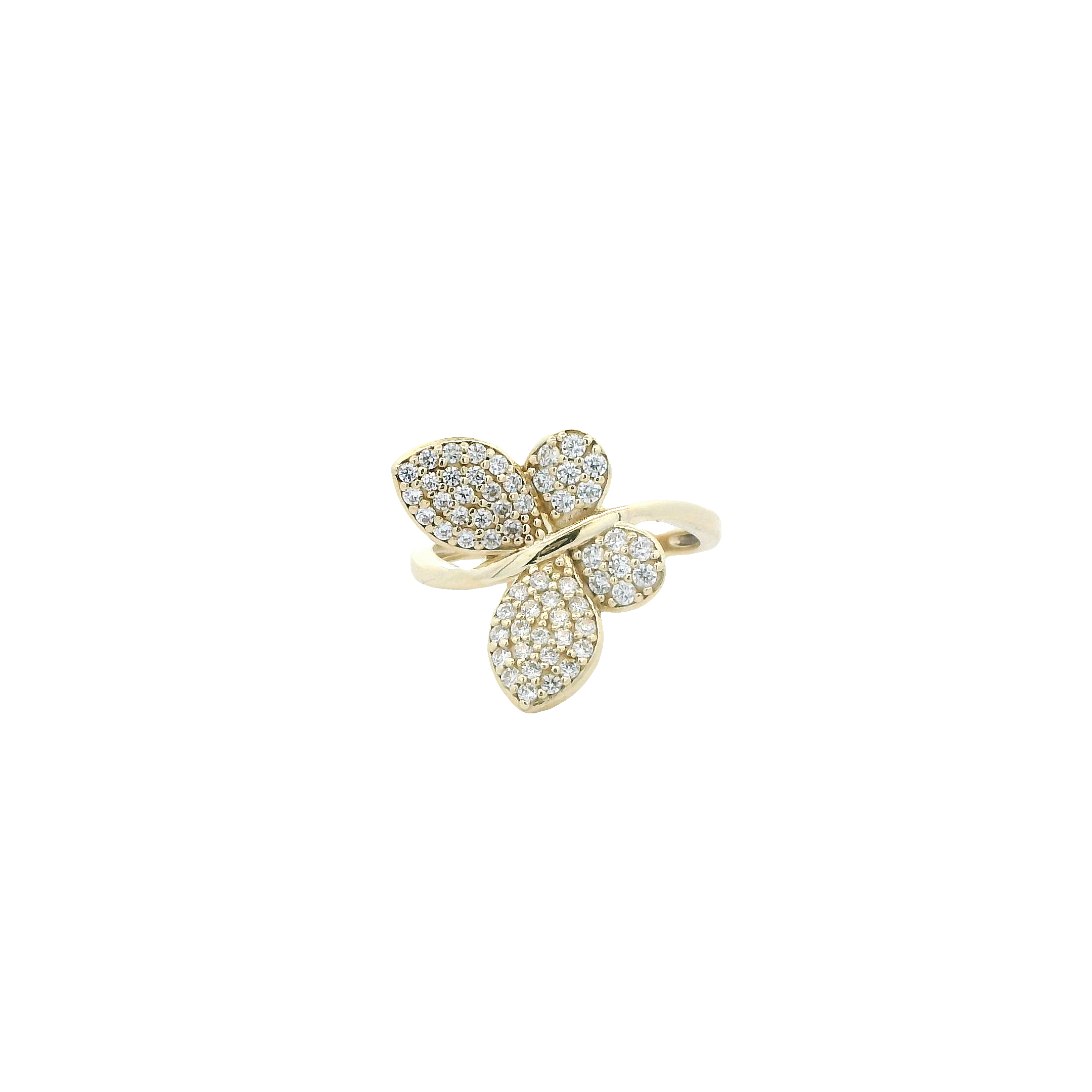 10K Yellow Gold CZ Sideways Butterfly Ring
