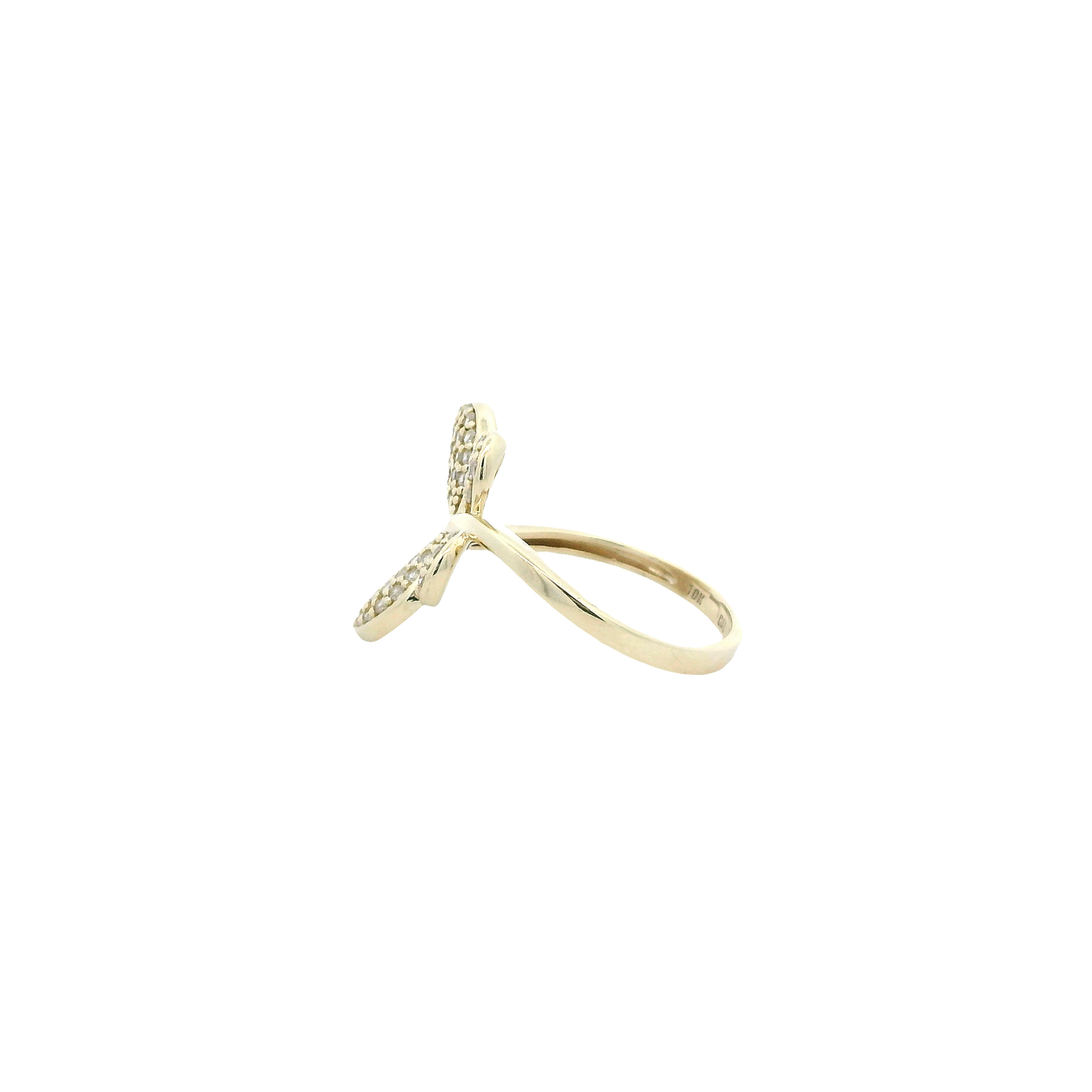 10K Yellow Gold CZ Sideways Butterfly Ring