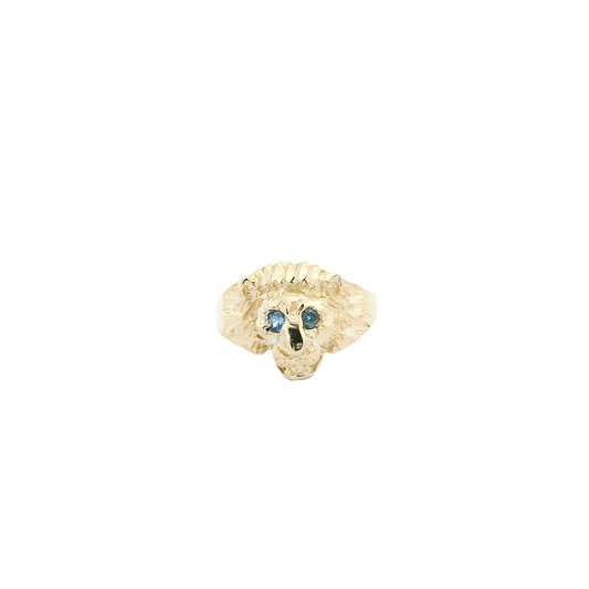 14K Yellow Gold Aquamarine Lion Head Ring