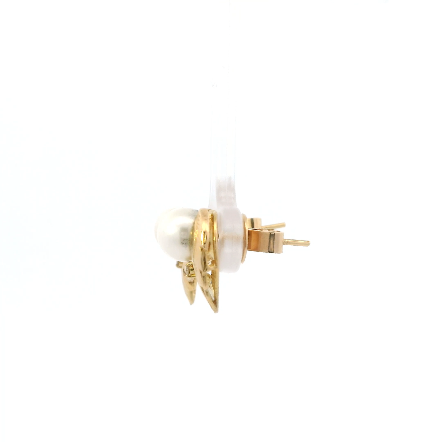 14K Yellow Gold Diamond & Pearl Earrings-0.06ct