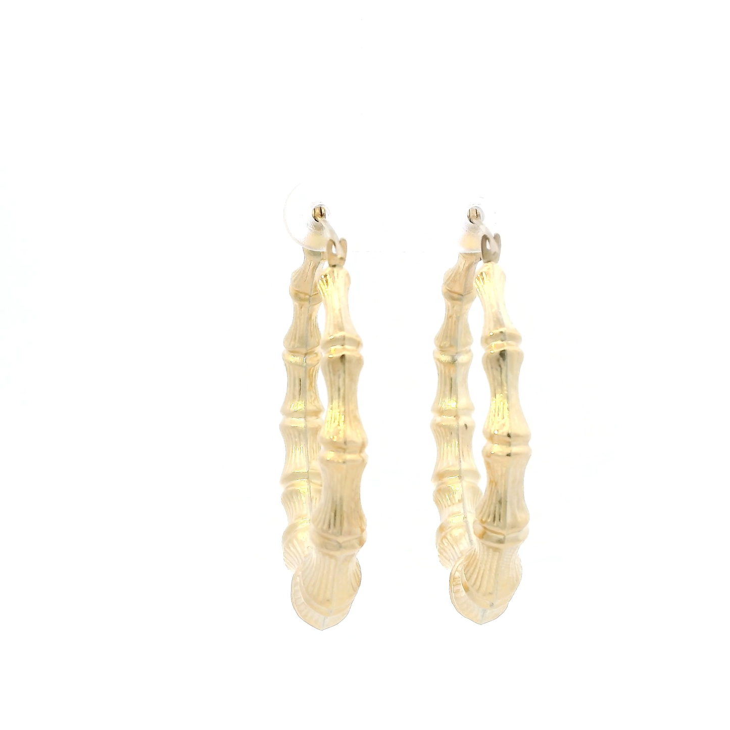 14K Yellow Gold Bamboo Hoop Earrings