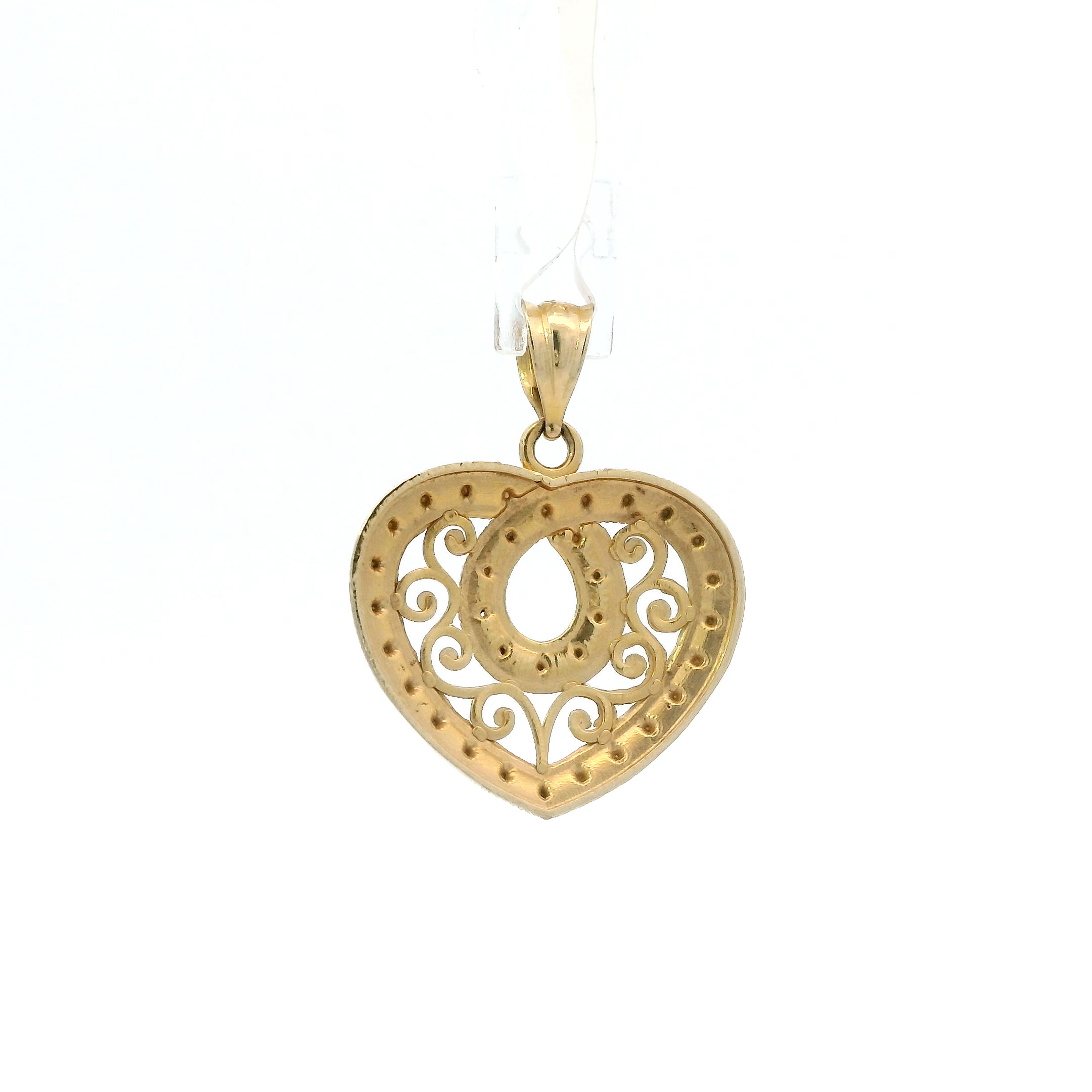 14K Yellow & White Gold Diamond Cut Filigree Heart Pendant