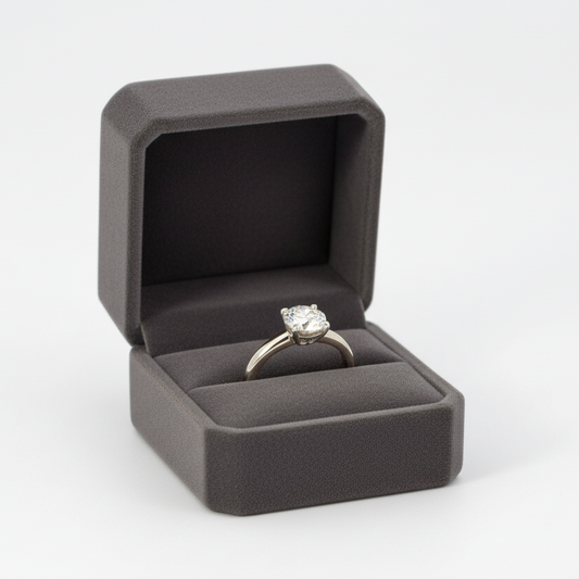 14K White Gold Solitaire Laser Inscribed "Leo" Diamond Women's Ring-0.95ct
