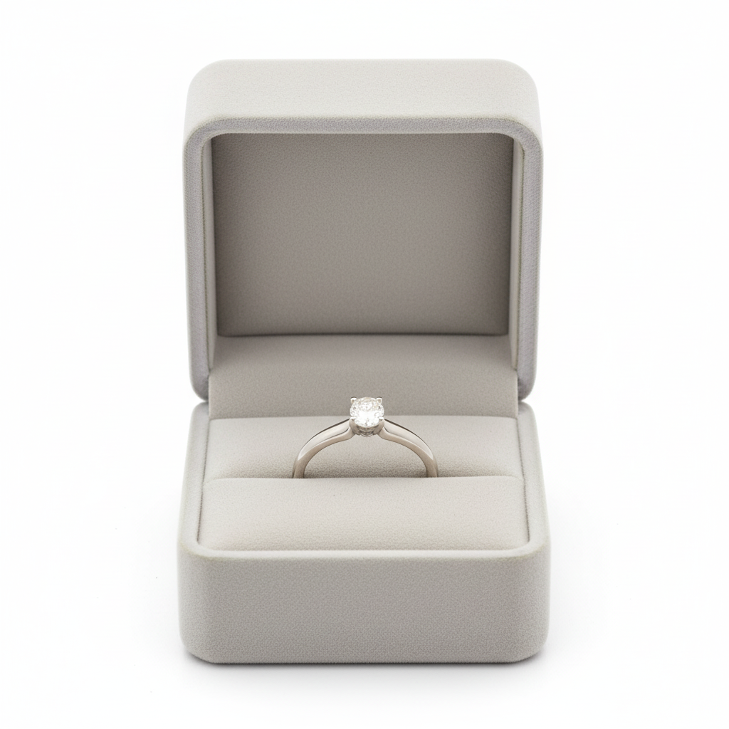 14K White Gold Solitaire Diamond Women's Ring-0.18ct