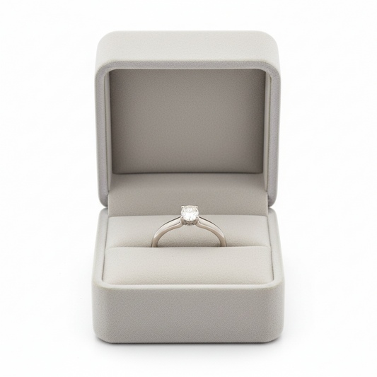 14K White Gold Solitaire Diamond Women's Ring-0.18ct