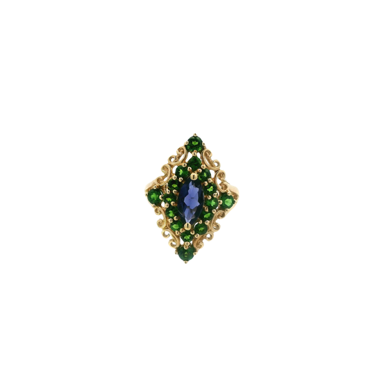 14K Yellow Gold Garnet & Tanzanite Women's Ring