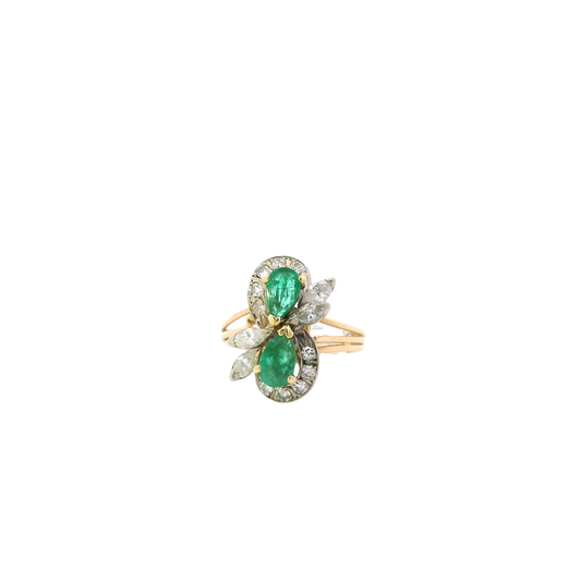 14K Yellow Gold Emerald & Diamond Women's Ring - 0.63ct