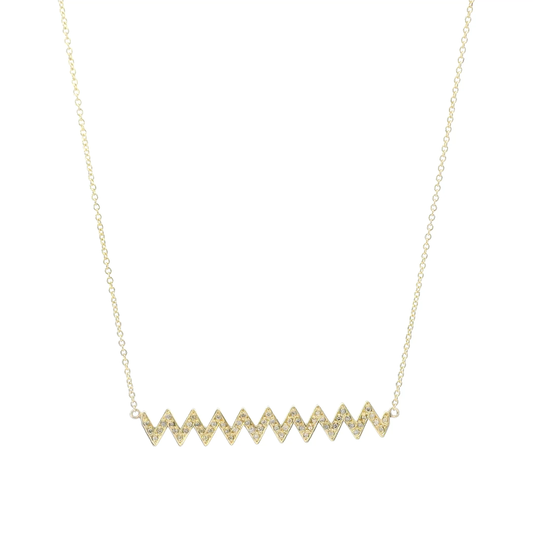 18K Yellow Gold Diamond Zigzag 18" Cable Chain-0.16ct
