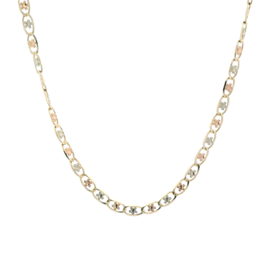 14K Tri Color 18" Flower Mariner Chain