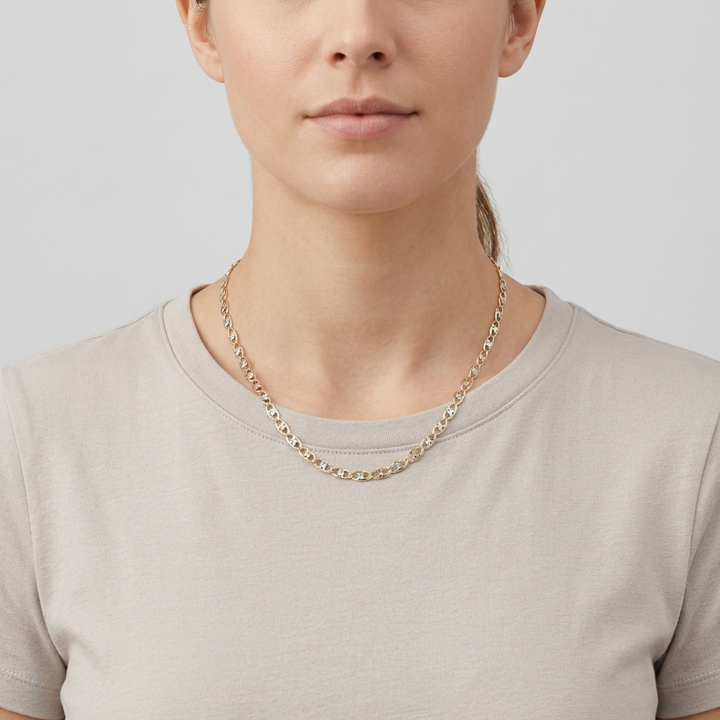 14K Tri Color 18" Flower Mariner Chain