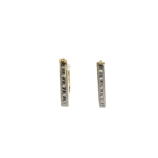 14K Yellow Gold Diamond Oblong Hoop Earrings -0.15ct