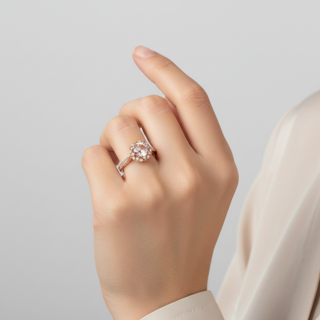 14K Rose Gold Morganite & Diamond Ring