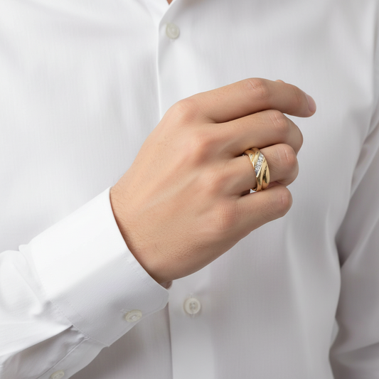 10K Yellow Gold Diamond Men's Ring - 0.09ct