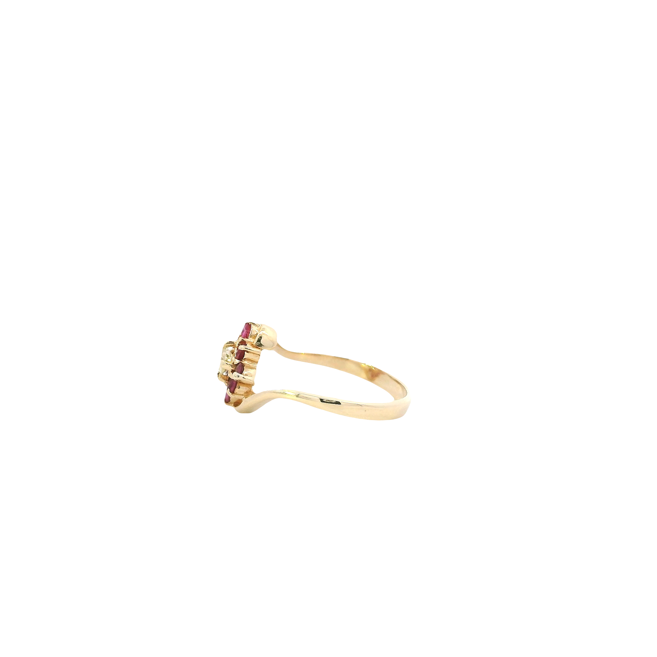 14K Yellow Gold Diamond & Ruby Flower Women's Ring -0.15ct