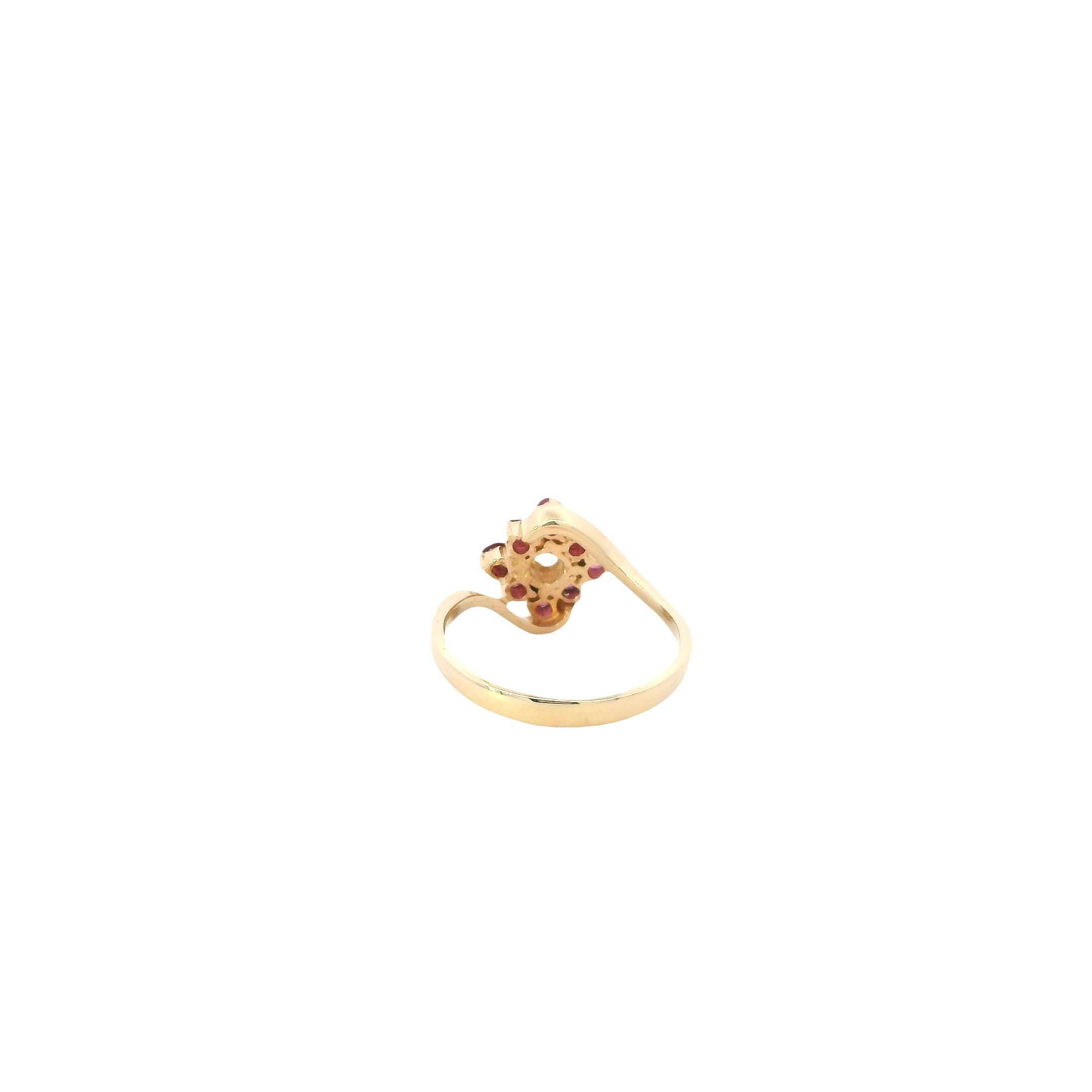 14K Yellow Gold Diamond & Ruby Flower Women's Ring -0.15ct