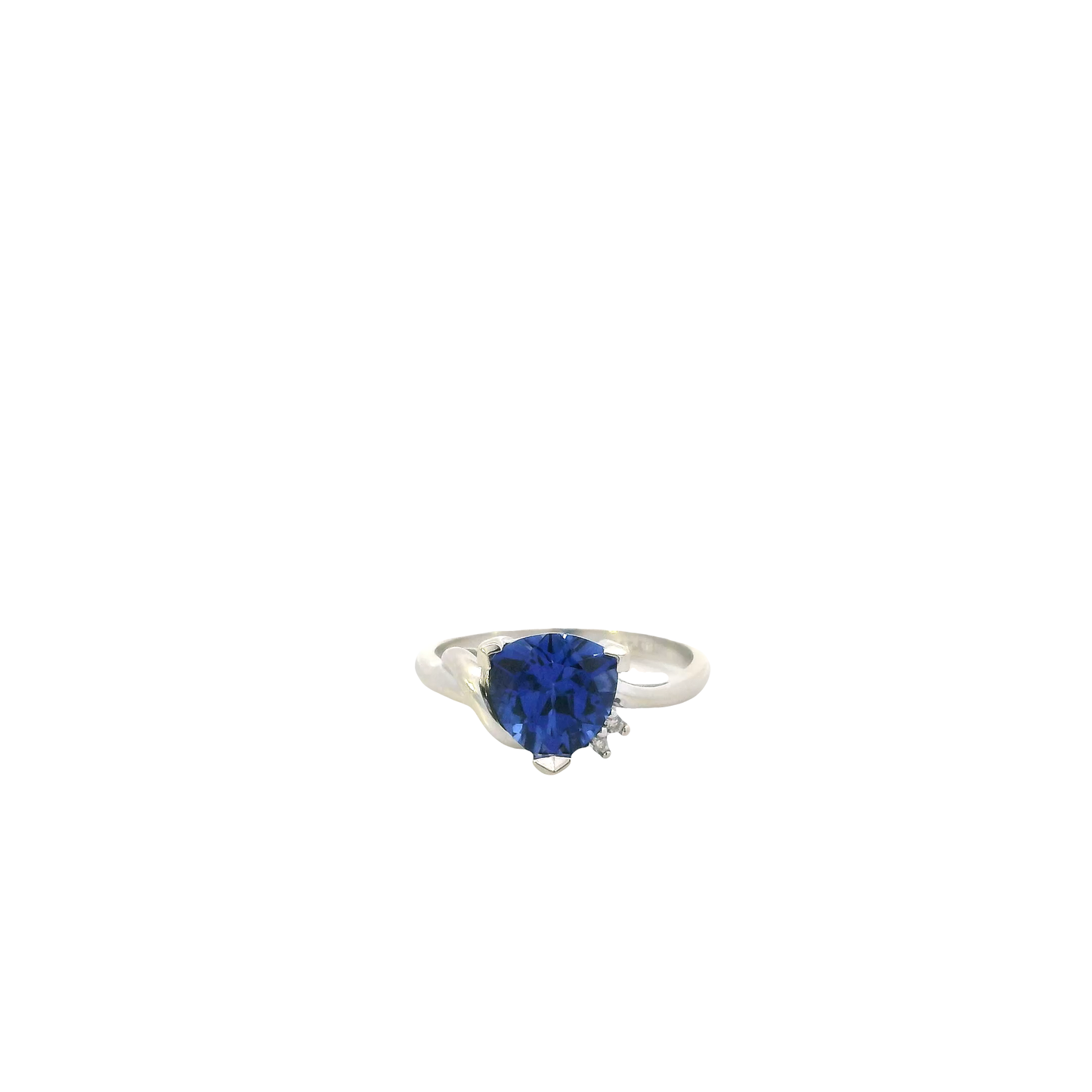 14K White Gold Trillion Blue Sapphire & Diamond Matching Earring, Pendant, And Ring Set -0.03ct