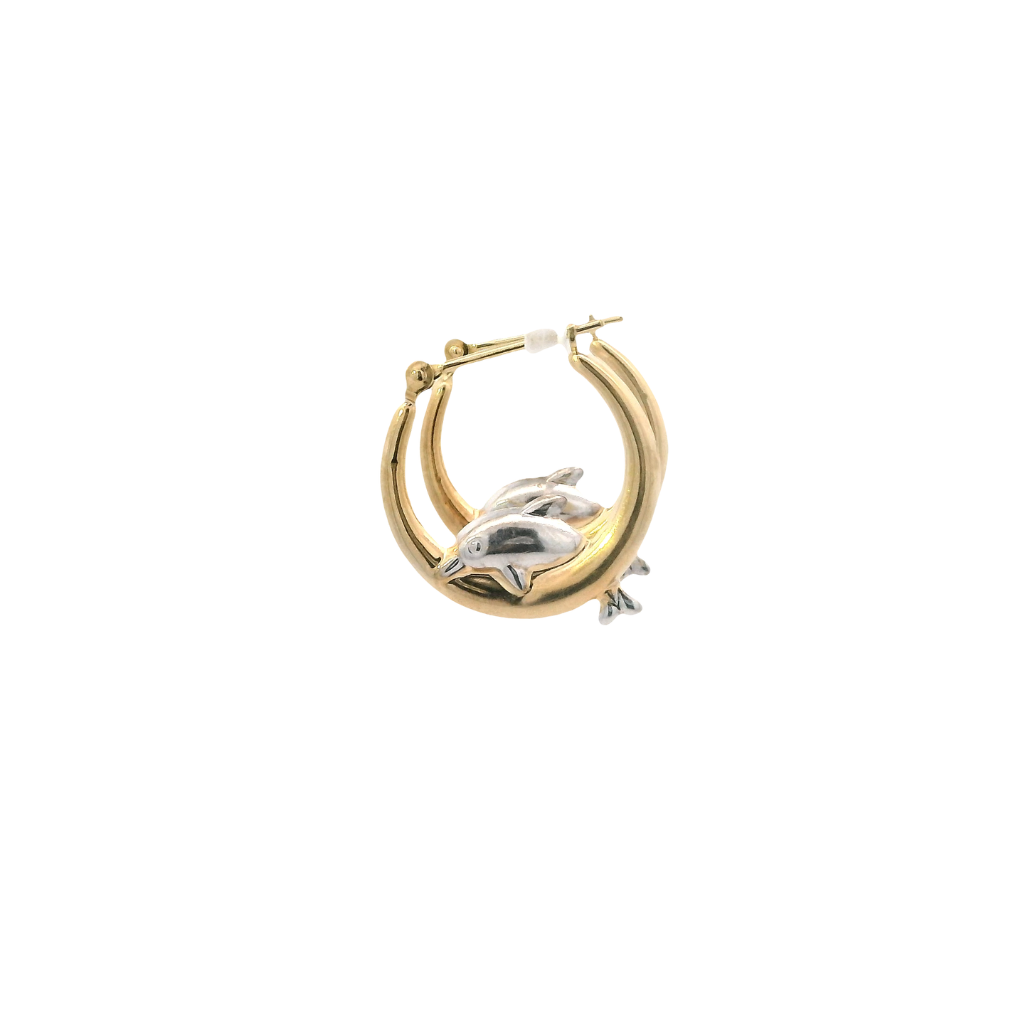 10K Yellow & White Gold Dolphin Hoop Earrings