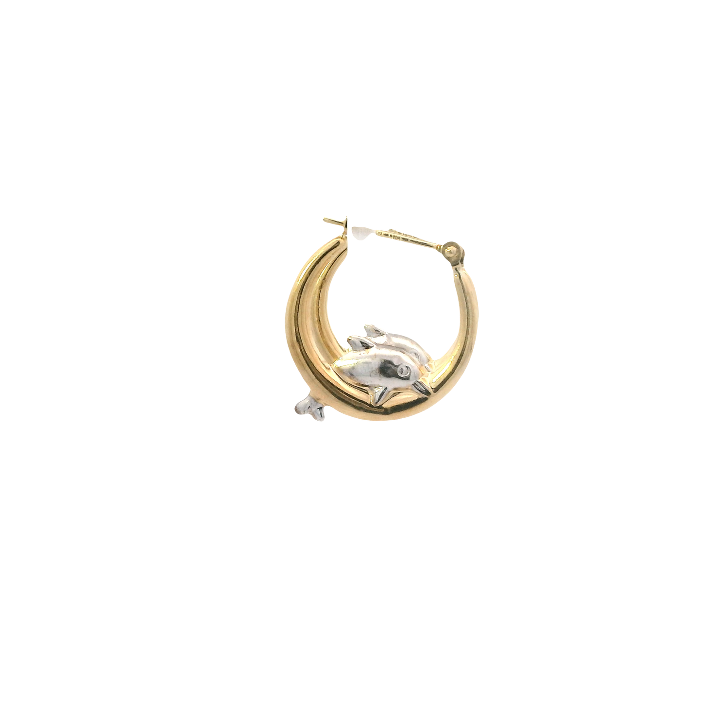 10K Yellow & White Gold Dolphin Hoop Earrings