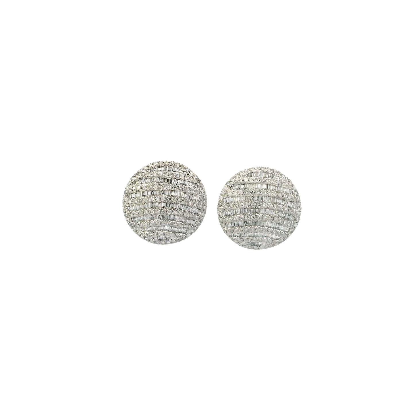 14K White Gold Diamond Round Striped Earrings - 0.43ct