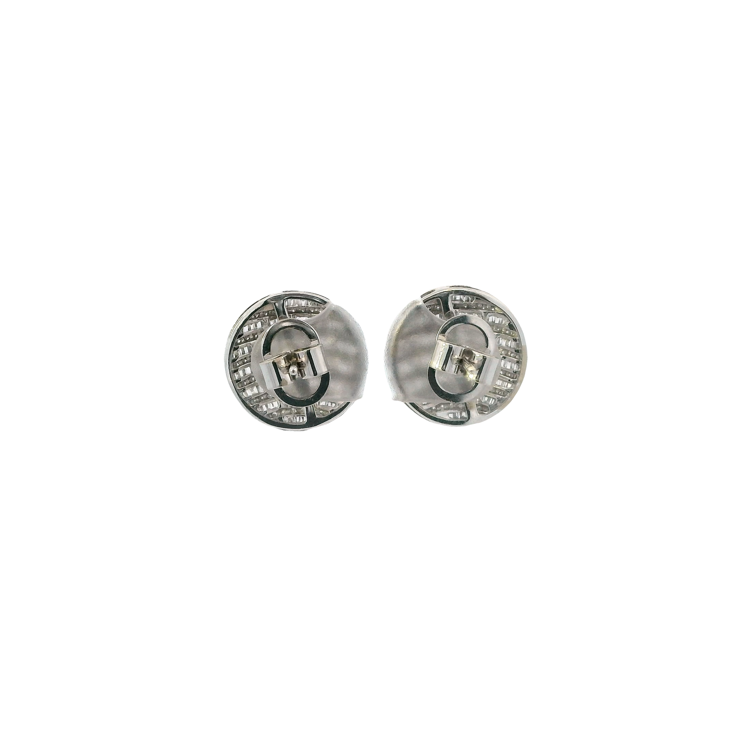 14K White Gold Diamond Round Striped Earrings - 0.43ct