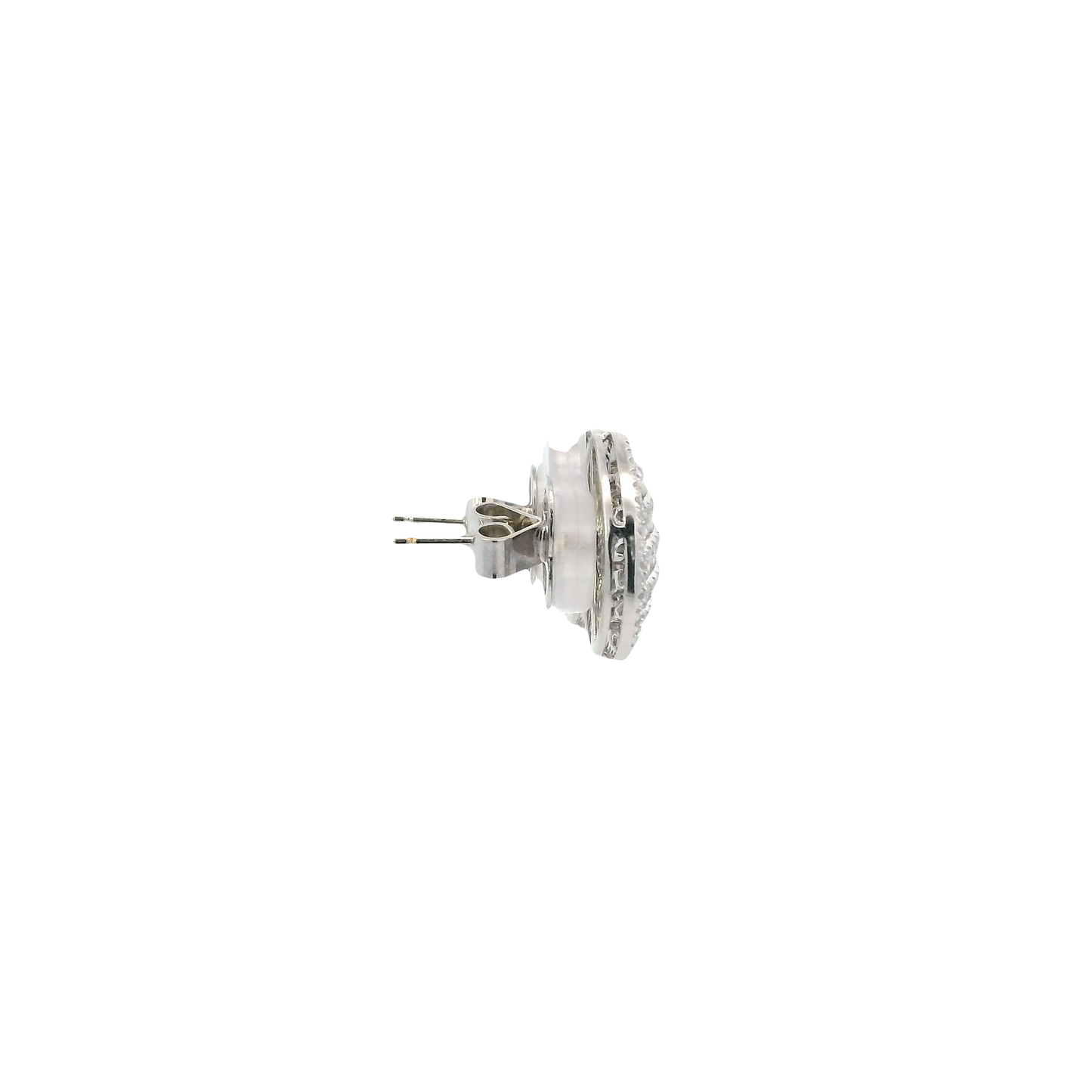 14K White Gold Diamond Round Striped Earrings - 0.43ct
