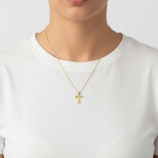 10K Yellow Gold Letter "T" Pendant