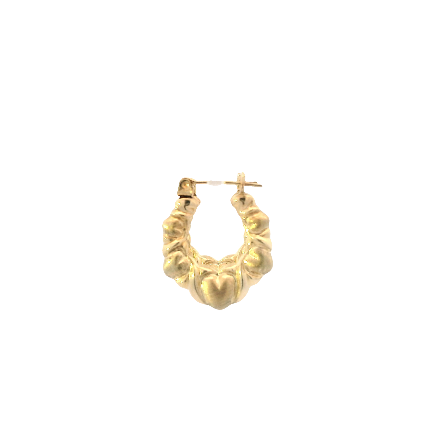 10K Yellow Gold Hollow Heart Bamboo Hoop Earrings