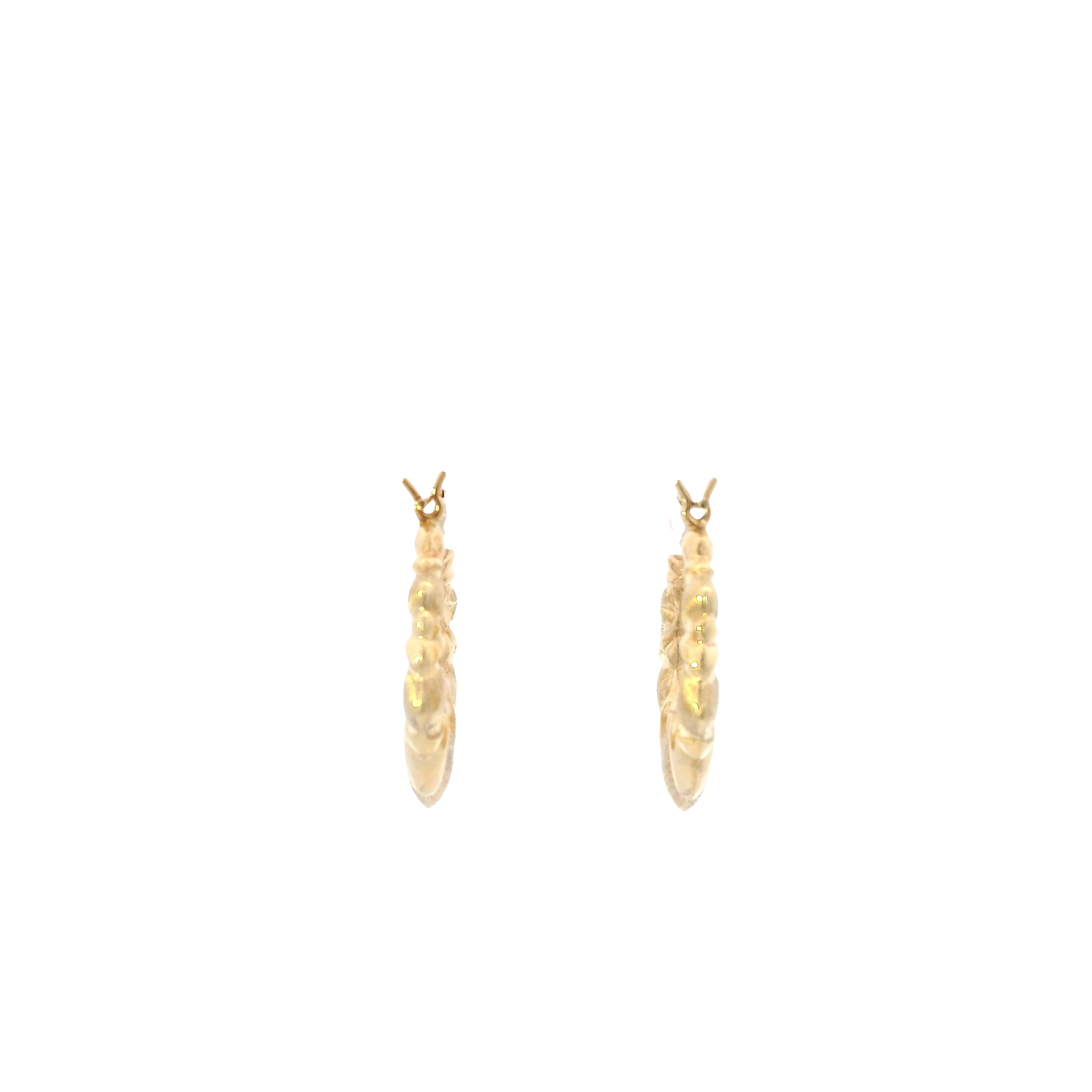 10K Yellow Gold Hollow Heart Bamboo Hoop Earrings