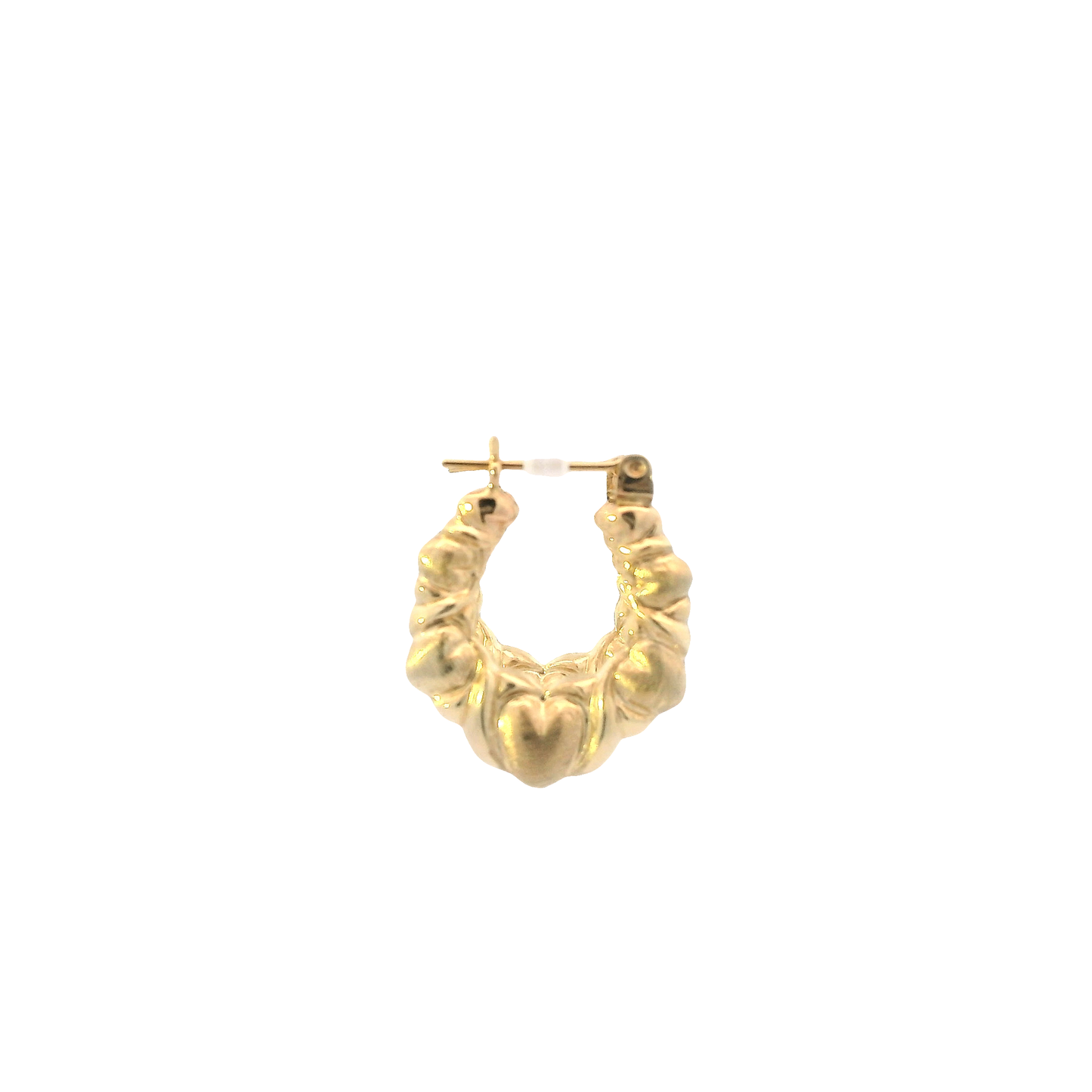 10K Yellow Gold Hollow Heart Bamboo Hoop Earrings