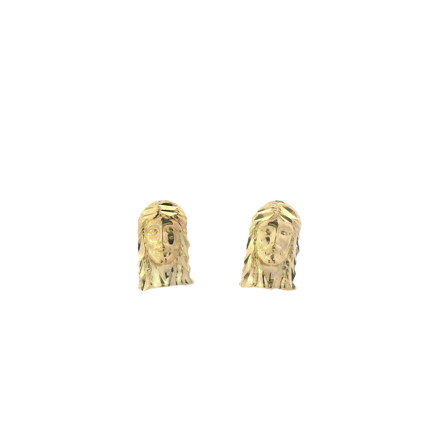10K Yellow Gold Jesus Face Stud Earrings