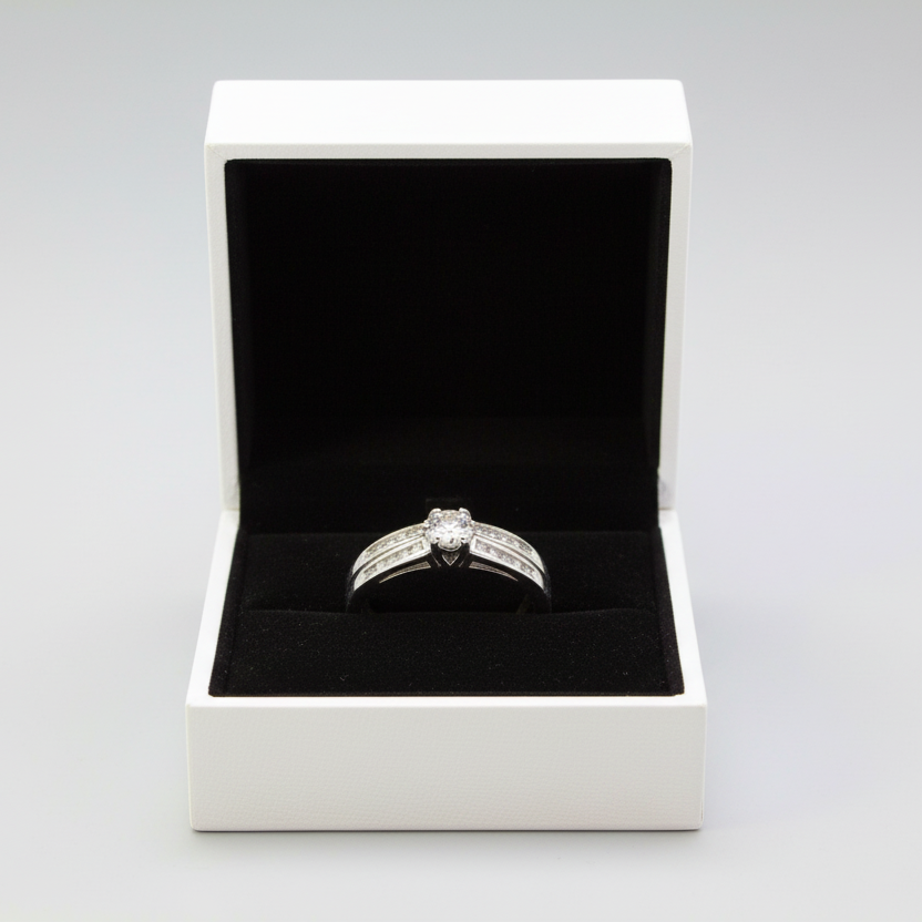 10K White Gold Diamond Engagement & Wedding Ring Set - 0.25ct