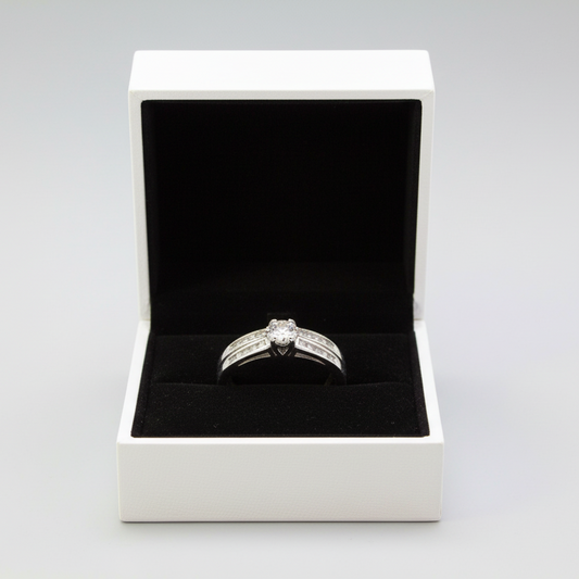 10K White Gold Diamond Engagement & Wedding Ring Set - 0.25ct