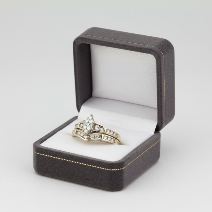10K White Gold Diamond Engagement & Wedding Ring Set - 0.58ct