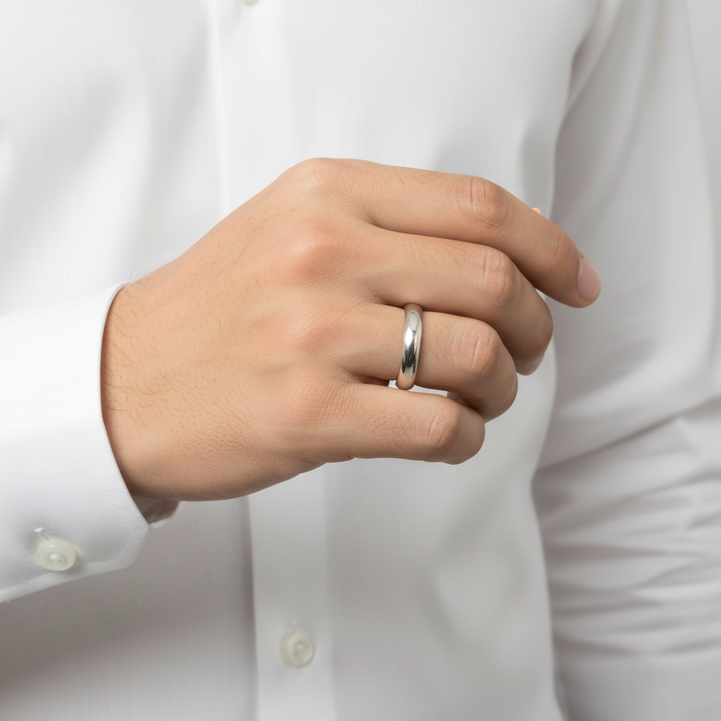 14K White Gold 4MM Men's Band