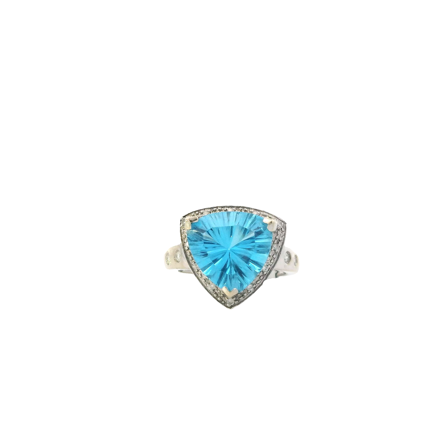 14K White Gold Trillion Blue Topaz & Diamond Women's Ring -0.19ct