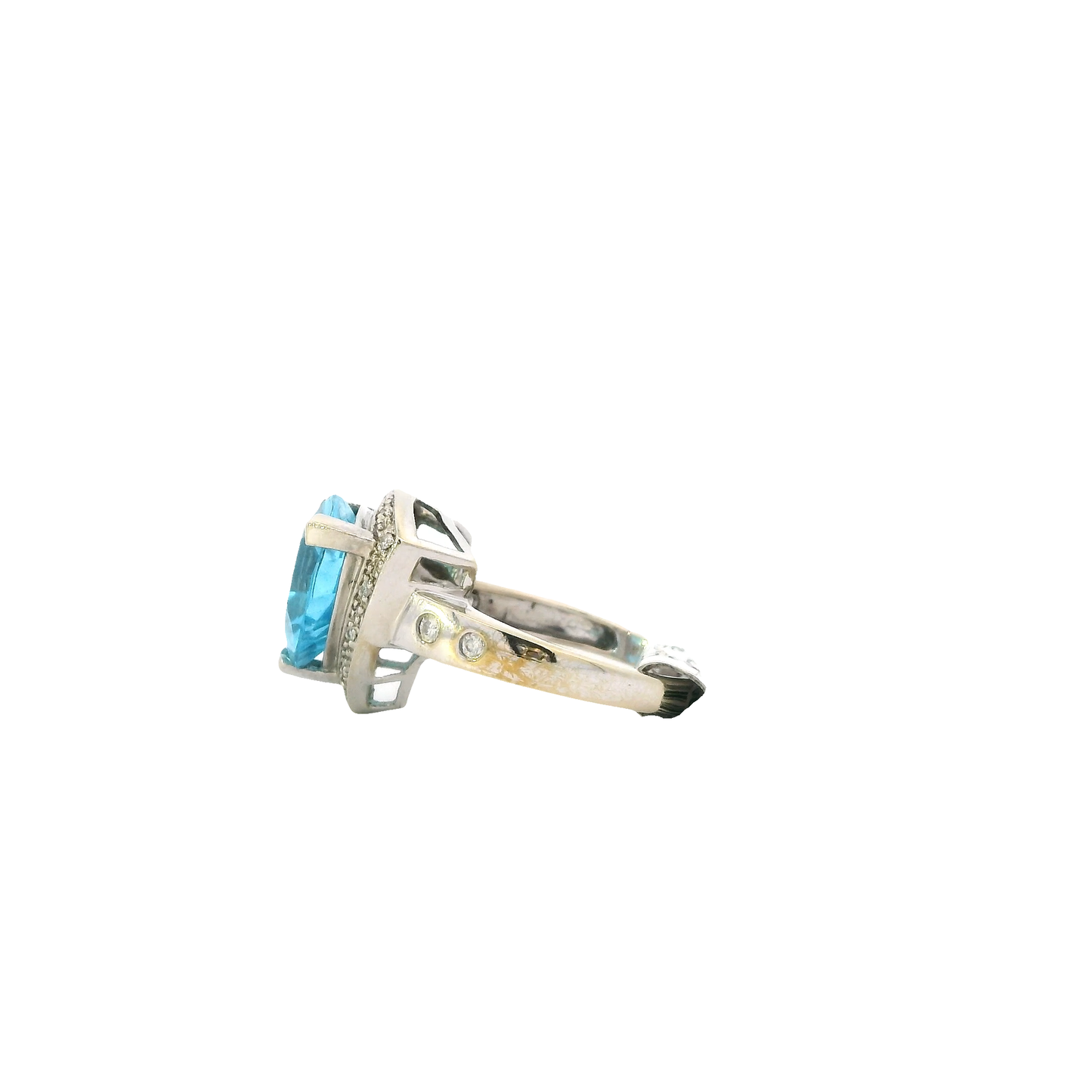 14K White Gold Trillion Blue Topaz & Diamond Women's Ring -0.19ct