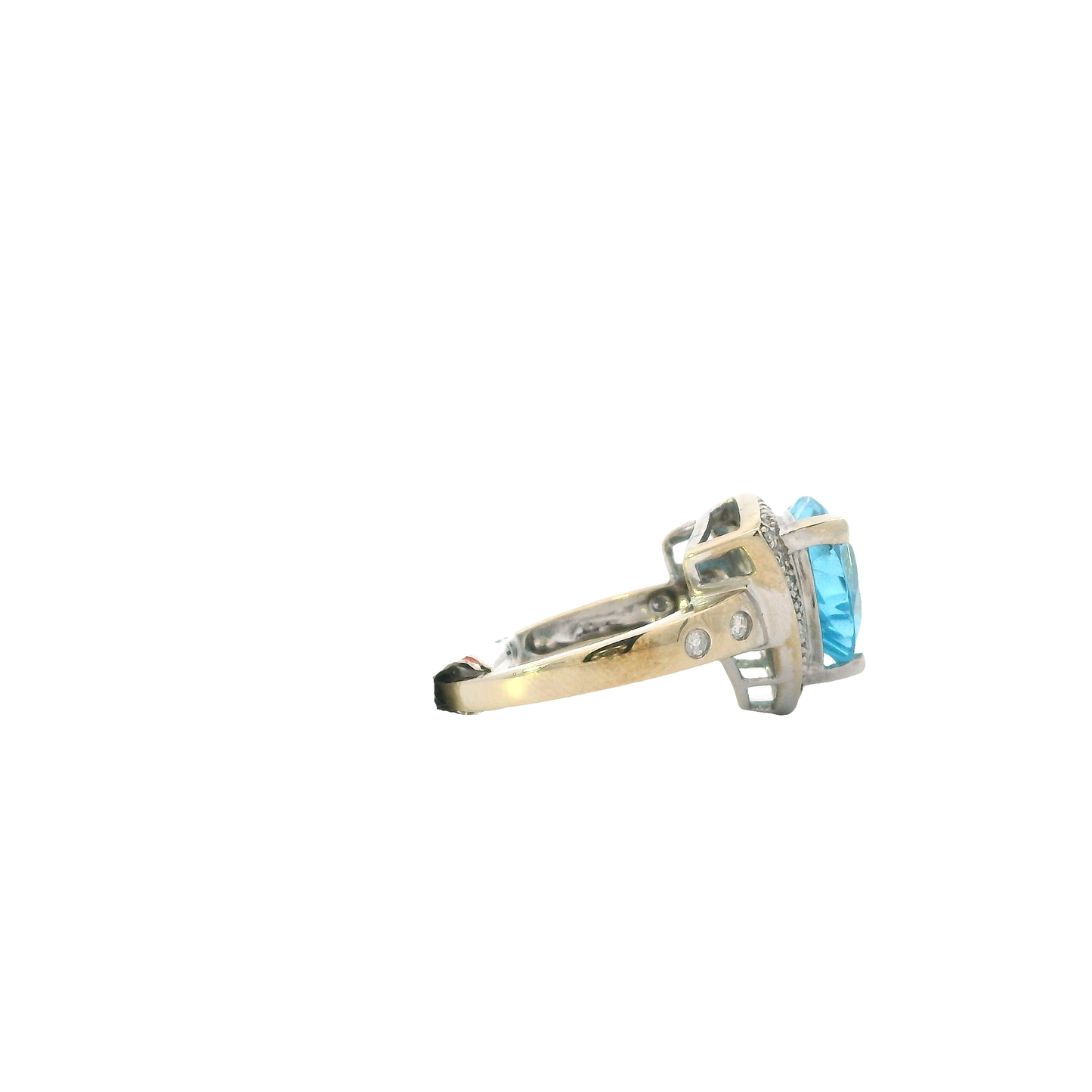 14K White Gold Trillion Blue Topaz & Diamond Women's Ring -0.19ct