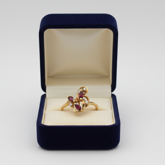 14K Yellow Gold Ruby & Diamond Men's Ring -0.05ct