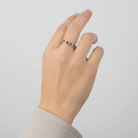 14K Yellow Gold Diamond & Ruby Women's Ring -0.24ct