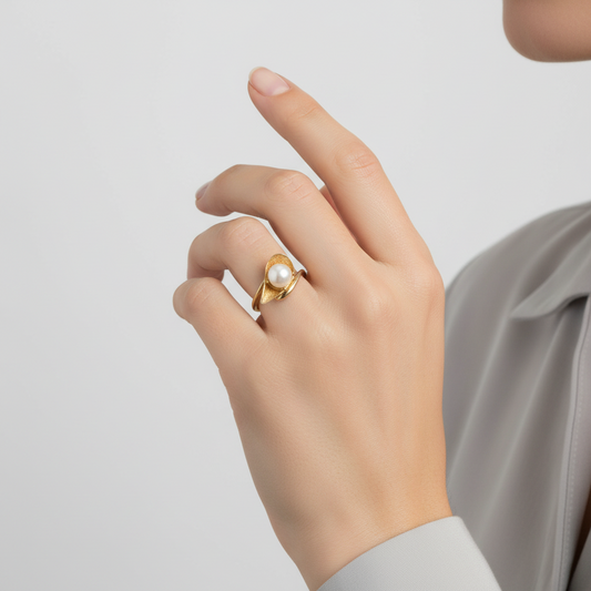 14K Yellow Gold Akoya Pearl Women's Ring