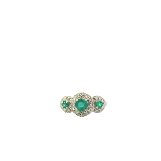 14K White Gold Emerald & Diamond Women's Ring -0.05ct