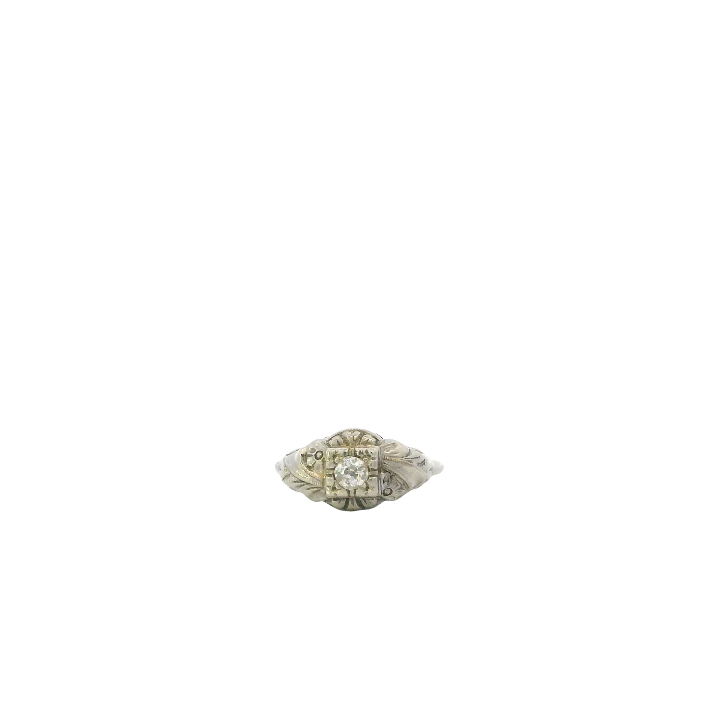 14K White Gold Old Euro Diamond Women's Ring -0.10ct