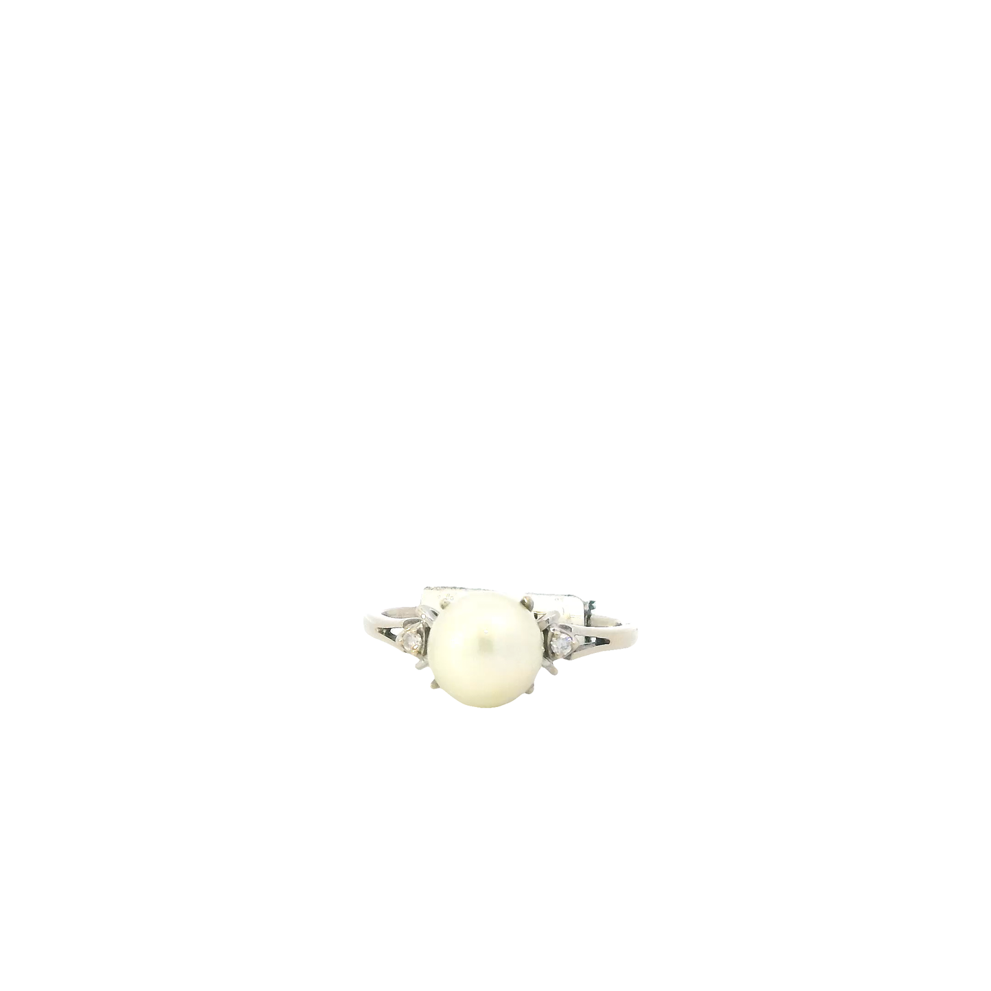 14K White Gold Akoya Pearl & Diamond Women's Ring -0.03ct