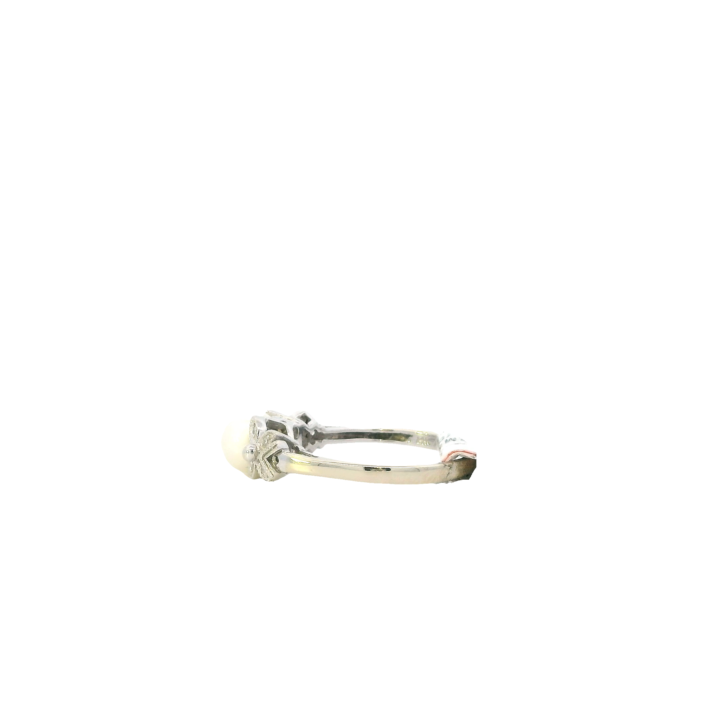 14K White Gold Akoya Pearl & Diamond Butterfly Women's Ring - 0.06ct