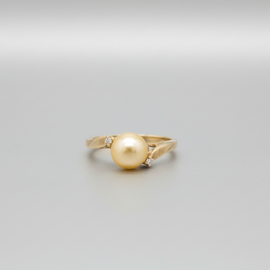 14K Yellow Gold Akoya Pearl & Diamond Women's Ring -0.02ct