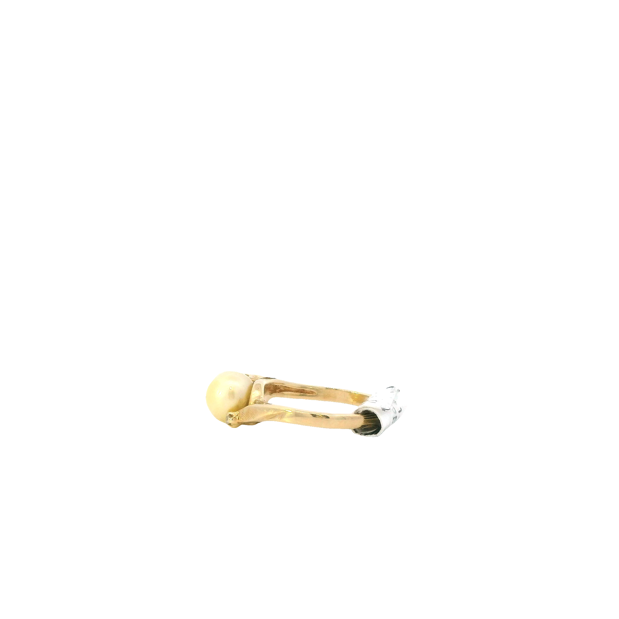 14K Yellow Gold Akoya Pearl & Diamond Women's Ring -0.02ct