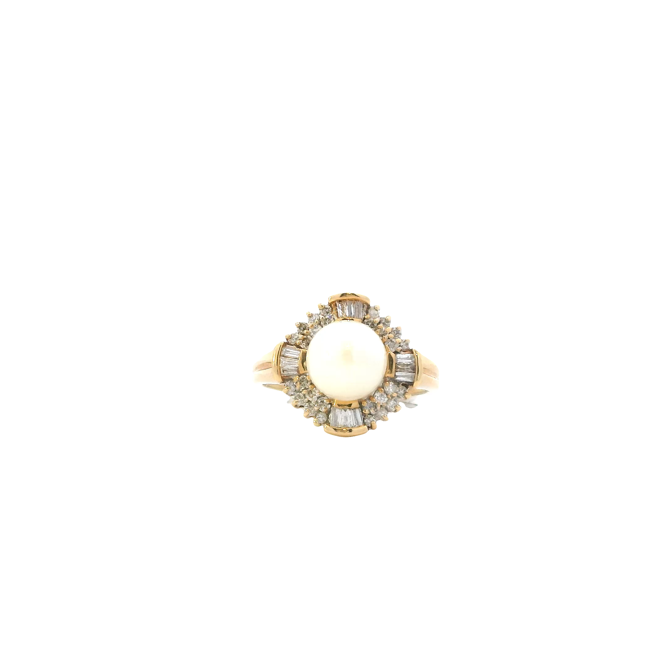10K Yellow Gold Akoya Pearl & Diamond Women's Ring -0.64ct