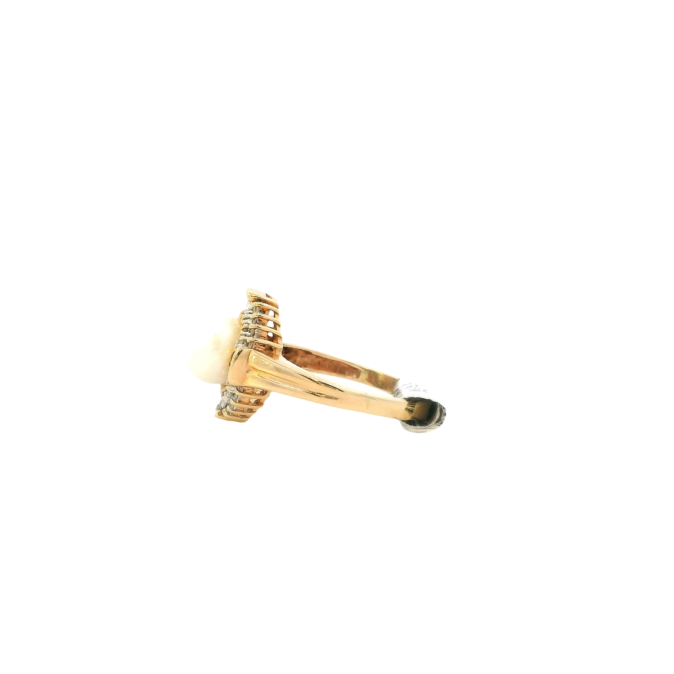 10K Yellow Gold Akoya Pearl & Diamond Women's Ring -0.64ct